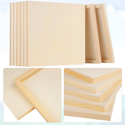 Aodaer 8 Pack Wood Panels 12 x 12 Inch Wooden Panels Canvas Unfinished Craft Wood Boards Panels for Art Crafts Acrylic and Oil Painting Pouring DIY Projects - size: 12 x 12 Inch
