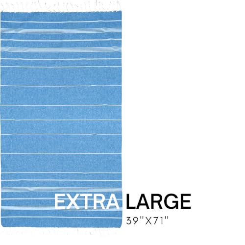 BAY LAUREL Turkish Beach Towel with Travel Bag 39 x 71 Quick Dry Sand Free Lightweight Large Oversized Towels Light (Blue with Red Bag) - color: Blue With Red Bag