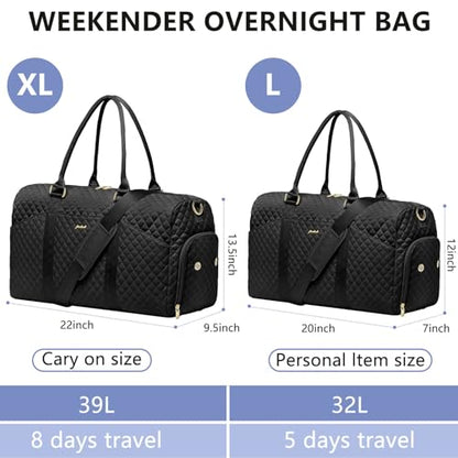 Women Weekender Travel Duffle Bag: Travel Duffel Overnight Bags with Shoe Compartment Large Carry on Tote with Toiletry Bag Weekend Traveling Yoga Gym Hospital Bag for Women with Wet Pocket Black - color: 01-Black, size: X-Large