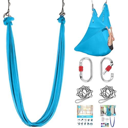 5.5 Yards Aerial silks swing outside yoga hammock,Aerial silk start set | Aerial Silks For Gymnastics outside Aerial Yoga Swing For Adults - color: Sky Blue