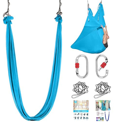 5.5 Yards Aerial silks swing outside yoga hammock,Aerial silk start set | Aerial Silks For Gymnastics outside Aerial Yoga Swing For Adults - color: Sky Blue