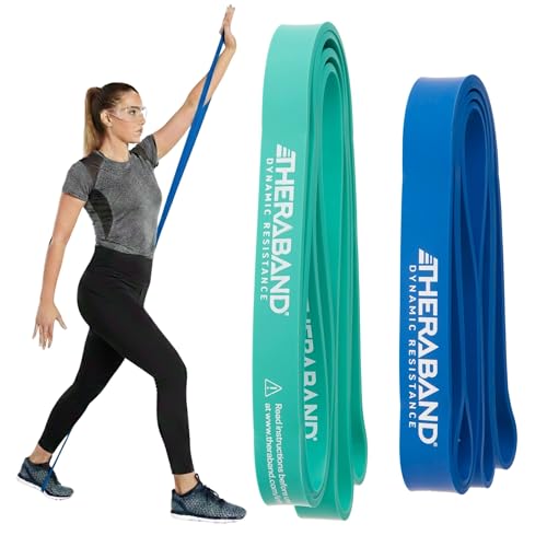 THERABAND High Resistance Band Set of 2, Exercise, Workout, Loop, M, 2-Pack | Elastic resistance band for exercise, strength training, stretching and physical therapy - size: 2 Pack Medium (25-35 lbs)