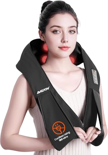 AMZPONY® Cordless Neck Massager for Pain Relief Deep Tissue | Rechargeable Shiatsu Neck and Back Massager with Heat Kneading Shoulder Massage for Body Muscle Pain Relief,Gifts for Mom Dad - color: Black Grey