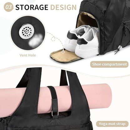 Small Gym Bag for Women with Shoe Compartment 35L, Black - color: Black