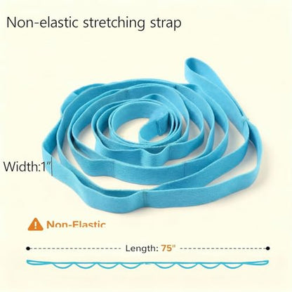 Stretching Strap, Yoga Stretch Strap for Home Workout Exercise Pilates and Gymnastics, Non Elastic Stretch Band with 14 Loops for Flexibility Training, Aesthetic Packaging for Women and Men,Blue