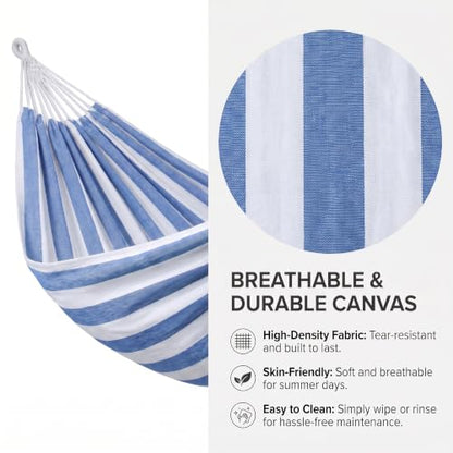Canvas Hammock 122" Long X 59" Wide 2 Person Hammock 440 pounds Maximum Weight Applicable Scenes in Courtyard Autumn, Indoor Hanging Chairs, Beach Leisure (Blue White, Full) - color: Blue White, size: Full