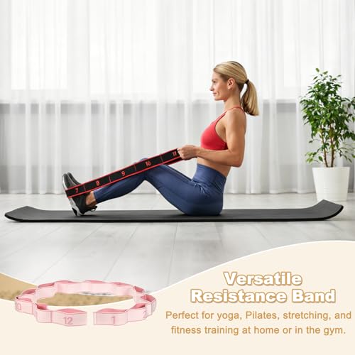 Fitness Resistance Bands, Section Number Stretch Resistance Band | Elastic Stretch Strap with Handles - color: Light Pink