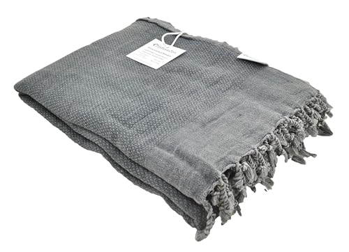 InfuseZen Stonewashed Turkish Organic Cotton Couch Throw Blanket - Charcoal - color: Large Charcoal (80" X 48")