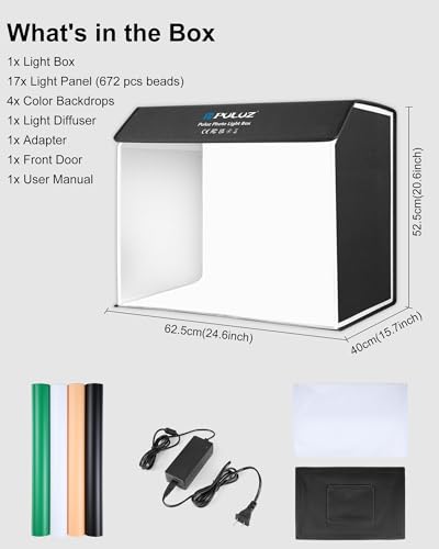 PULUZ 24x16 inch Photo Box, Large Photo Studio Light Box Photography, Professional 3000-6500k Dimmable Shooting Tent Kit with 672 LED Lights & 4 Backdrop for Jewelry and Food Product Photography - size: 24*16 Inch