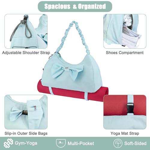 WOLT Gym Bag For Women, Yoga Mat Bag with Shoes Compartment, Wet Pocket and Water Bottle Pocket - color: Lightblue