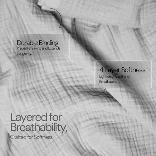 Salt Earth 100% Cotton Gauze 55"X75" Twin 4 Layered Blanket- Scottish Grey | Premium Muslin Blanket for Couch,Bed,Living,Summer Lightweight, All Seasons Blankets & Throws, Boho,Travel & Skin Friendly - color: Scottish Grey, size: 55"X75" Twin
