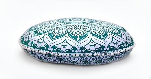 ICC Large Round seat Floor Cushion Chair Ottoman Cover, Pouf Pillow Meditation Floor Cushions Covers, Seating pouffe Throw Covers Craft Room Furniture for Sitting Cover 32" Inches Green - color: Green