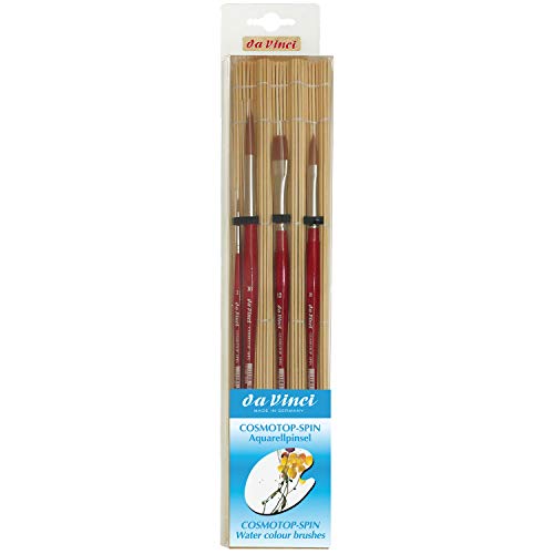 da Vinci Watercolor Series 5016 CosmoTop Spin Paint Brush Set, Synthetic with Bamboo Brush Mat, Multiple Sizes, 4 Brushes - style: Spin + Bamboo Medium Set