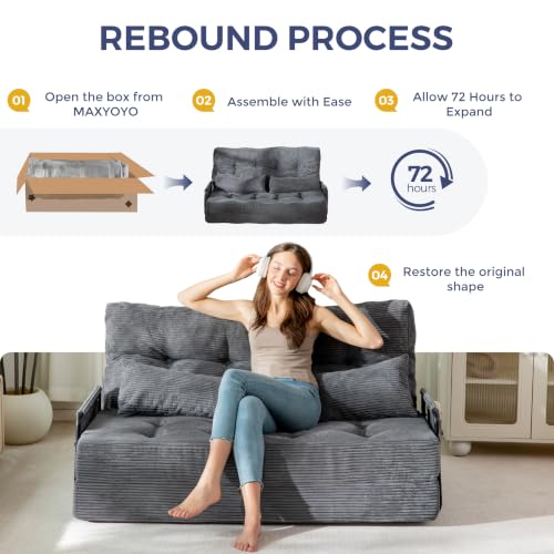 MAXYOYO Adjustable Folding Sofa Bed Couch with 2 Pillows, Dark Grey - color: Dark Grey