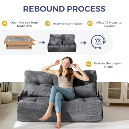 MAXYOYO Adjustable Folding Sofa Bed Couch with 2 Pillows, Dark Grey - color: Dark Grey