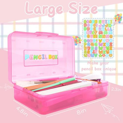 Pink Blue Pencil Case 2 Pack - Large Capacity Plastic Pencil Box Organizer - color: Pink Blue