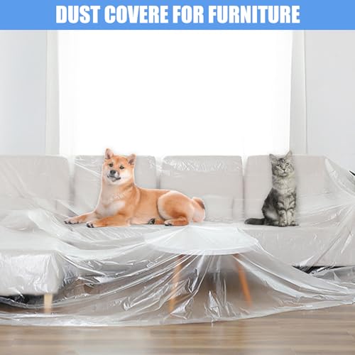 5 Pieces Plastic Drop Sheets for Painting, Waterproof and Dust-Proof Clear Cloth for Furniture Cover, 9x12 Feet Tarps - size: 5 Pieces