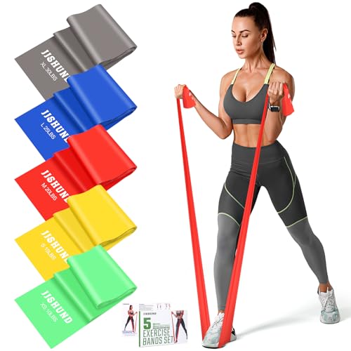 5 Pcs Resistance Bands, Professional Exercise Bands Elastic Stretch Bands for Fitness Yoga Pilates Stretching Strength Training, Workout Bands for Women and Men Home Gym - color: Gray, blue, red, yellow, green, size: 1.5m
