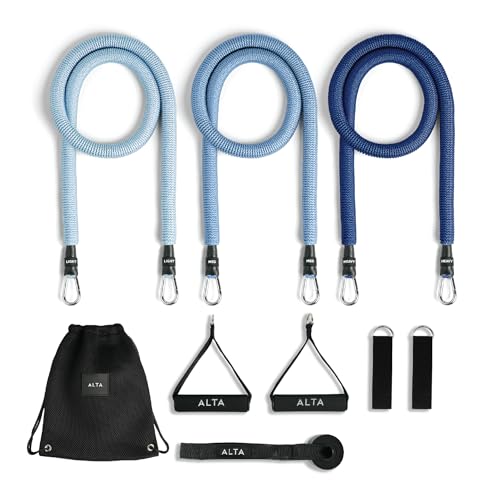ALTA Resistance Tube Bands for Women, Full Kit Resistance Bands, Set of 3 | Full Kit Resistance Bands for Working Out with Handles, Ankle Straps, Door Anchor Home Workout Bands for Physical Therapy - color: Azure, size: 3 Band Set