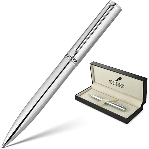 BEILUNER Silver Gel Pen - Luxury Featuring Bright Chrome Finishes, Black Ink Refill, Best Pen Gift Set for Men & Women, Business Signature, Executive, Office Retractable,Nice Fancy Designer Pens - color: Silver