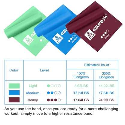 A AZURELIFE Flat Resistance Band Set (3 Pieces Total) Exercise Bands and Premium Durable Stretch Strap with Loops