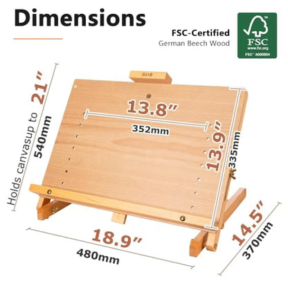 DJAR Tabletop Easel Stand for Painting, Solid Beech Wood, Natural | Adjustable Drawing Sketching Board for Adults, Hold Canvas up to 23", Portable Desktop Art Stand for Students and Beginners