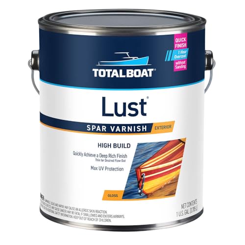 TotalBoat Lust Marine Spar Varnish for Boats & Wood - High Gloss Gallon | Oil-Based Polyurethane Finish; High Build; UV Inhibitors; Wooden Boats, Yacht Brightwork, Furniture & Interior/Exterior Wood - color: High Gloss, size: Gallon