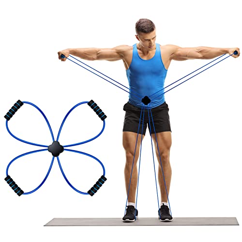 Junkin Pilates Reformer Resistance Band Cross Exercise Band Elastic Loop Tube Pilates Bands with Comfort Grips Home Fitness Equipment for Women Body Muscles Workout Strength Training (Blue)
