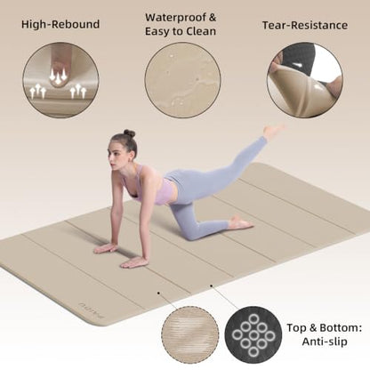 PAIDU Foldable Yoga Mat 10MM Thick 75‘’x40‘“ Quick Fold Easy Storage - color: Beige+Black