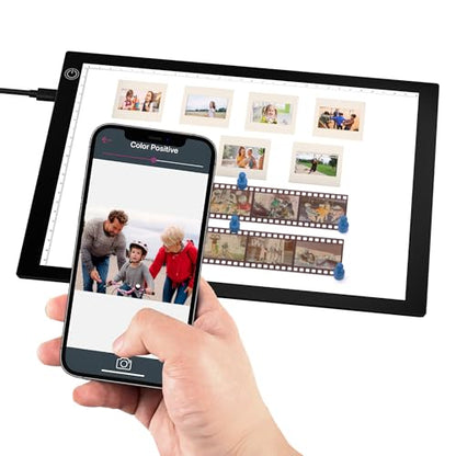 Slide & Negative Viewer Light Box with 4 Magnets, A4 Ultra-Thin LED Light Pad for Smartphone Scanning, 3 Level Dimmable Backlight to Digitize Old Slide, Film Negative & Photos, USB Powered
