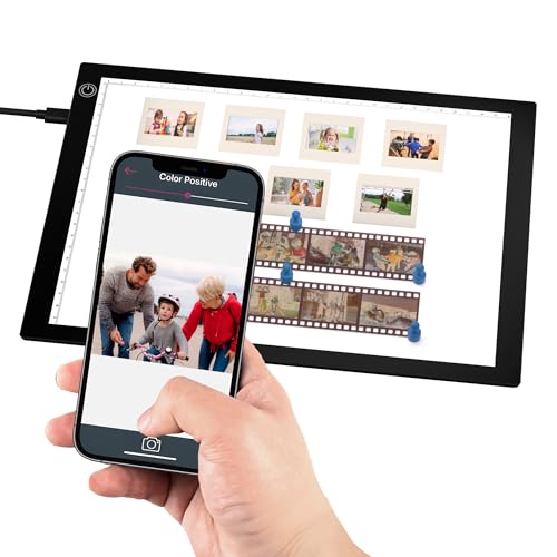 Slide & Negative Viewer Light Box with 4 Magnets, A4 Ultra-Thin LED Light Pad for Smartphone Scanning, 3 Level Dimmable Backlight to Digitize Old Slide, Film Negative & Photos, USB Powered
