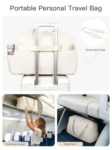 Gitus Travel Duffle Bag for Women Puffer Weekender Bags Carry on Gym Bag - color: Ivory