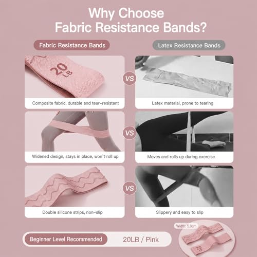 Women Fabric Resistance Band Hip Loop Squat Band 20LB 40LB 60LB Single Piece - color: Pink