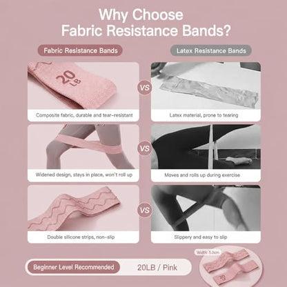 Women Fabric Resistance Band Hip Loop Squat Band 20LB 40LB 60LB Single Piece - color: Pink