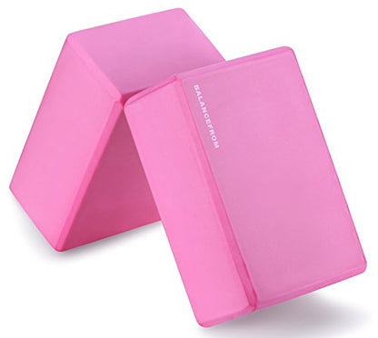 Fitvids Set of 2 High Density Yoga Blocks, 9"x6"x4" Each - color: Pink