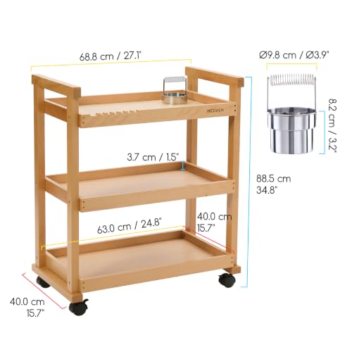 MEEDEN Rolling Art Supply Cart: Solid Beech Wood 3-Tier Storage Trolley - color: Natural