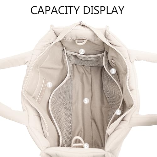 Quilted Crossbody Bags for Women,Puffer Weekender Overnight Bag,Purse Handbag Organizer,Small Tote Bags Shoulder Bag - color: Beige