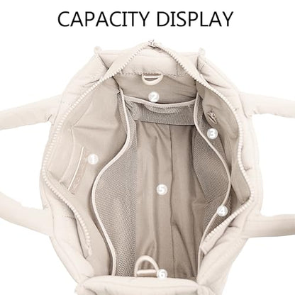 Quilted Crossbody Bags for Women,Puffer Weekender Overnight Bag,Purse Handbag Organizer,Small Tote Bags Shoulder Bag - color: Beige