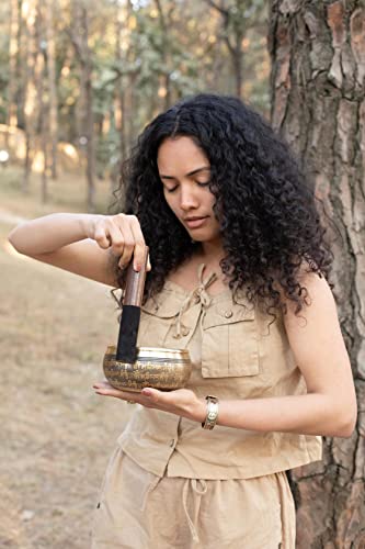 Large Tibetan Singing bowl Set - Bronze Style - Easy To Play - 5" Sound Yoga Bowl Mantra Design Mindfulness Meditation Healing Sound Gift By Himalayan Bazaar - color: Dorje - 5 Inch