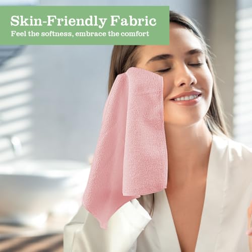 UNIMADE Washcloths Bulk 100 Pack Face Towels, Highly Soft Wash Cloths | Hand Towels, Fast Drying Multi-Purpose Microfiber Cleansing Cloths for Bathroom, Hotel, Spa, and Salon Pink (12" x 12") - color: Pink, size: 100Pack
