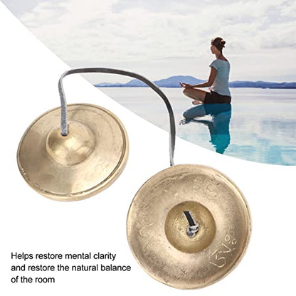 Tibetan Tingsha Cymbals, Brass 2.7in Strong Sound Penetration Meditation Chime Bells Auspicious Symbols Restoring Clarity Mind Lightweight Portable Tingsha Cymbals Bells for Percussion Instrument