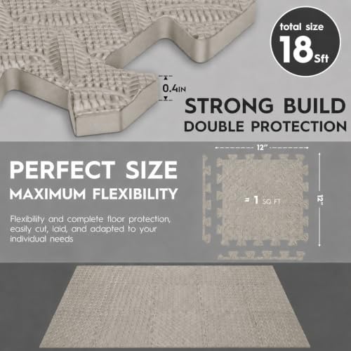 18 Pcs EVA Foam Floor Tiles, Puzzle Exercise Mat Set for Gym - color: Honey Sand