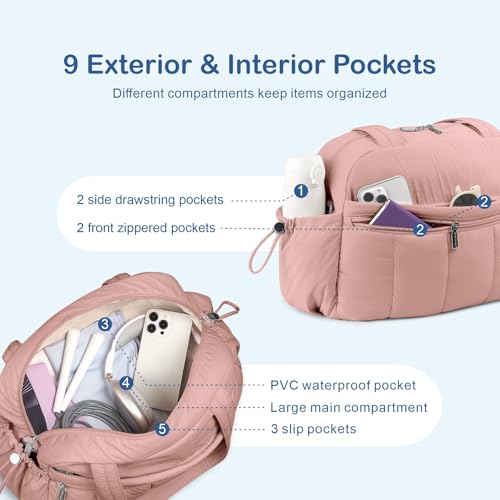 TOPDesign Travel Duffel Bag for Women, Puffer Gym Bag Sports Tote with Wet Pocket, Carry On Weekender with Luggage Sleeve (Dark Pink) - color: Dark Pink