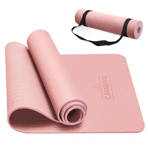 CAMBIVO Yoga Mat for Women Men Kids, 1/3 & 1/4 & 2/5 Inch Extra Thick Yoga Mat Non Slip, 72" x 24" TPE Yoga Mats, Workout Mat with Carrying Strap for Yoga, Pilates and Floor Exercises - color: Pink, size: 72*24*0.24 inch