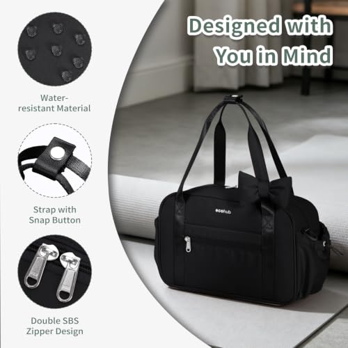 ECOHUB Small Gym Bag for Women, Mini Gym Duffle Bag with Wet Compartment, Cute Bowknot Sports Bag, Gym Tote Bag Dance Yoga Workout Travel Bags Black - color: Black