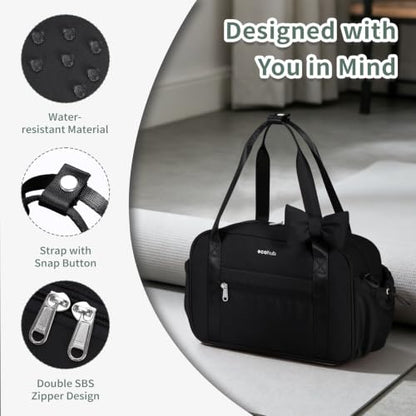 ECOHUB Small Gym Bag for Women, Mini Gym Duffle Bag with Wet Compartment, Cute Bowknot Sports Bag, Gym Tote Bag Dance Yoga Workout Travel Bags Black - color: Black