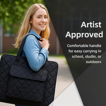 JJRING 18x24 Quilting Canvas Art Portfolio Case Bag, Black | Lightweight Portable Storage Case For Posters, Artwork, Drawing & Sketching Boards - size: 18*24