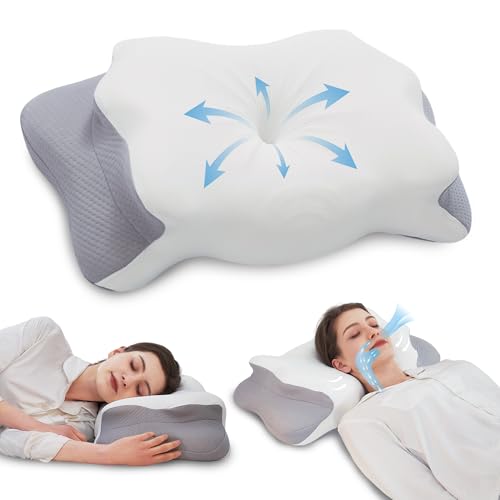 Cervical Pillow for Neck Pain Relief, 5.5"/4.3" Dual Loft Memory Foam Pillow for Side,Back Sleepers with Broad Shoulders,Orthopedic Contour with Cooling Cover, Medium Firm,White,23.6x15.7 in