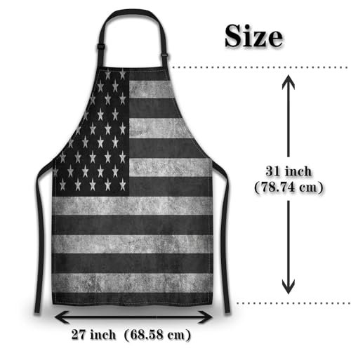 Kitchen Apron for Men Black and White American Flag Kitchen Aprons for Women for Cooking Restaurant BBQ Painting Crafting Gardening 27” (W) x 31” (H), Waterproof Apron - color: American Flag