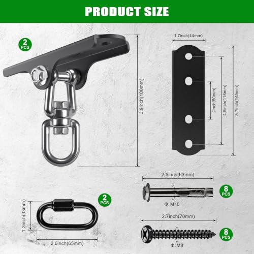 2Pcs Swing Hanger 360° Swivel Hook Swing Ceiling Mount Hanging Chair Hanger | 1000 LBS Capacity Punching Bag Mount Swing Hardware for Hammock Chair, Porch Swings, Aerial Silks, Gymnast Ring, Heavy Bag - color: 360° Swivel Dual U-ring Swing Hanger ( 2 Pack